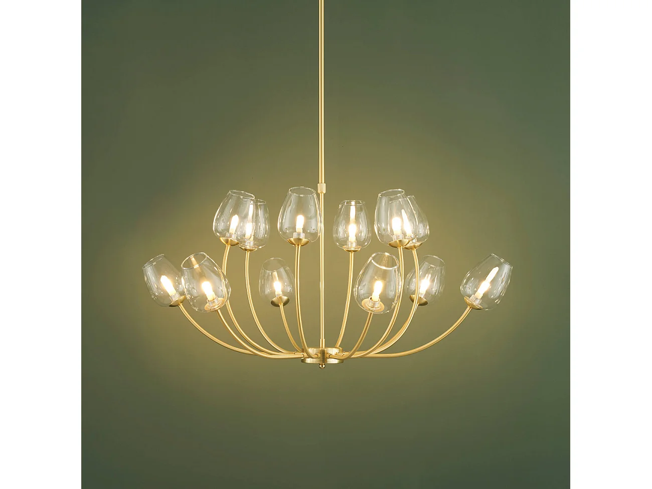 Lustre doré 12 tulipes de verre - Lucciana
