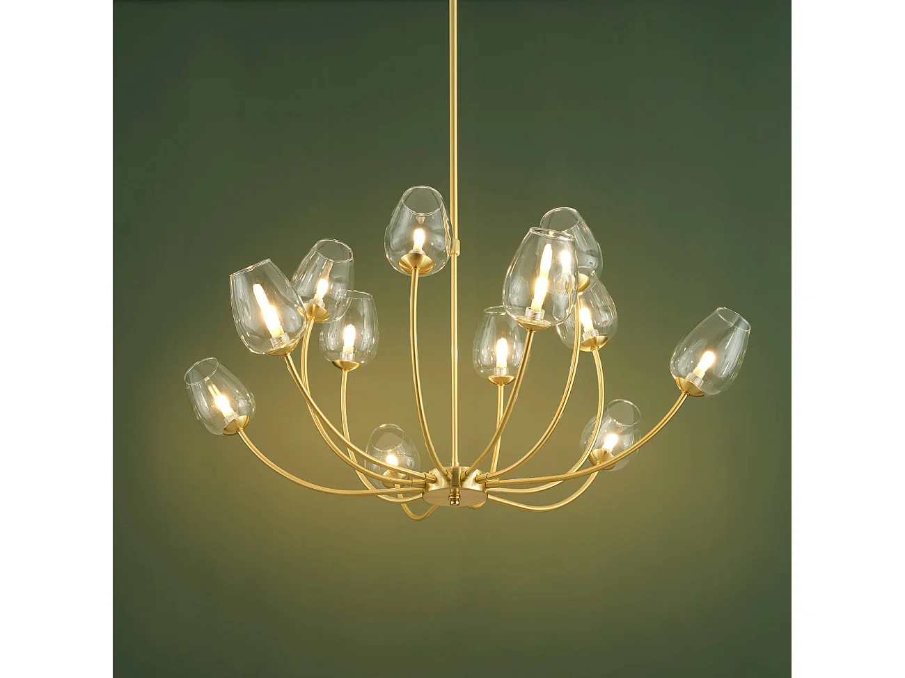 Lustre doré 12 tulipes de verre - Lucciana