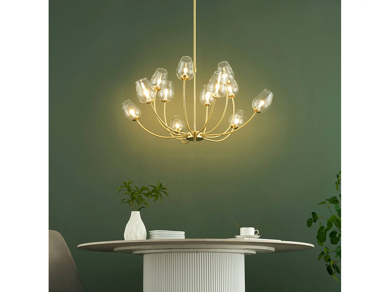 Lustre doré 12 tulipes de verre - Lucciana