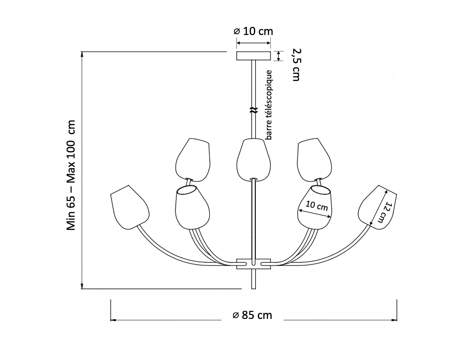 Lustre doré 12 tulipes de verre - Lucciana