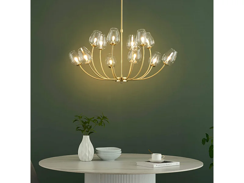 Lustre doré 12 tulipes de verre - Lucciana