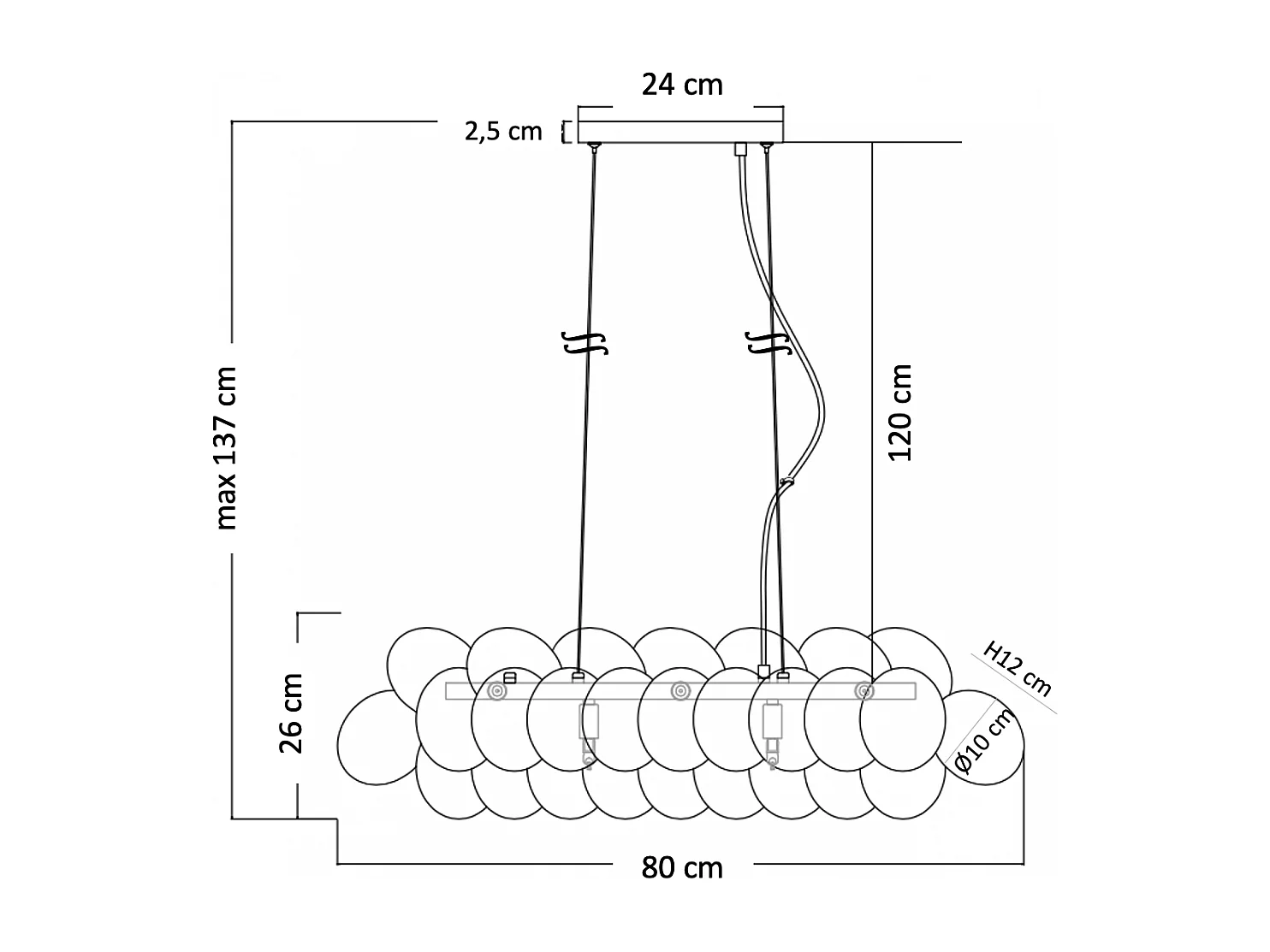 Grande suspension horizontale 36 verres fumés - Bartali
