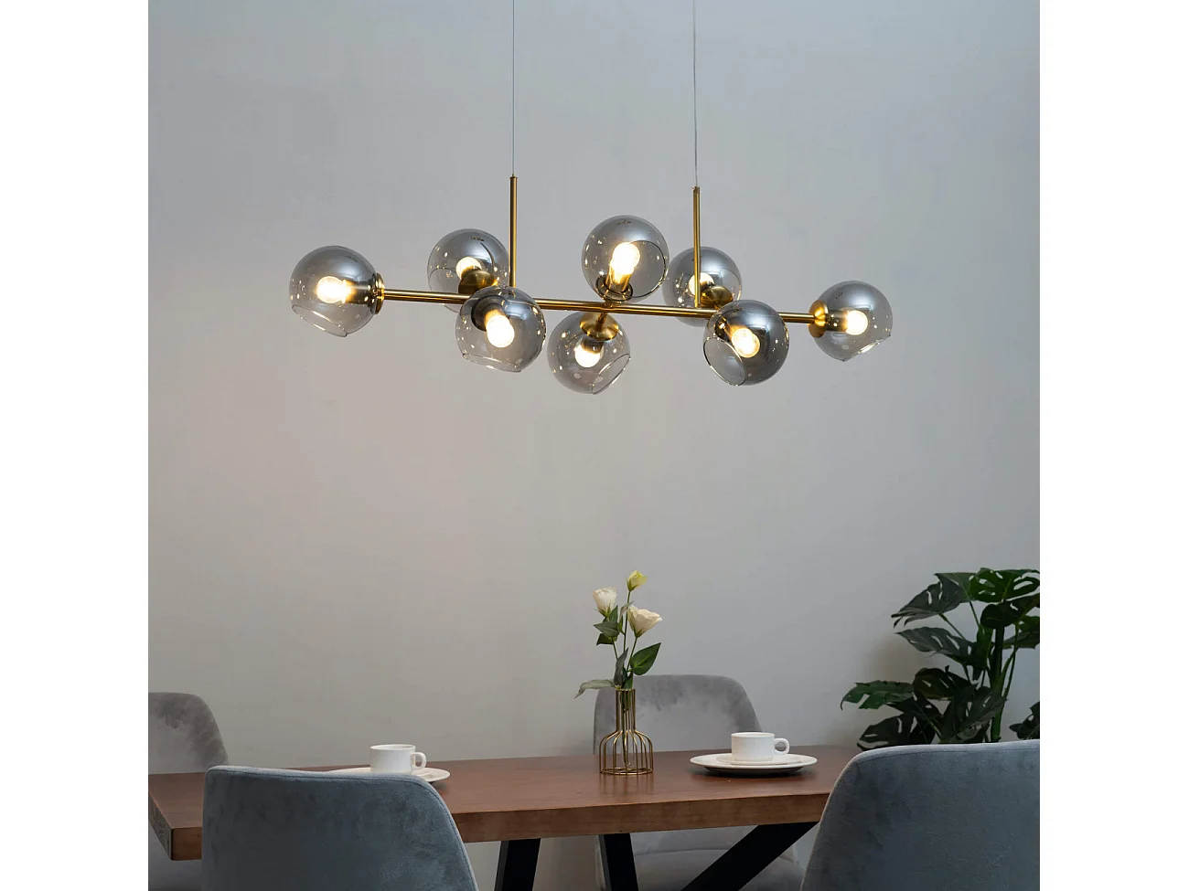 Grande suspension horizontale 8 sphères en verre fumé - Carlotta