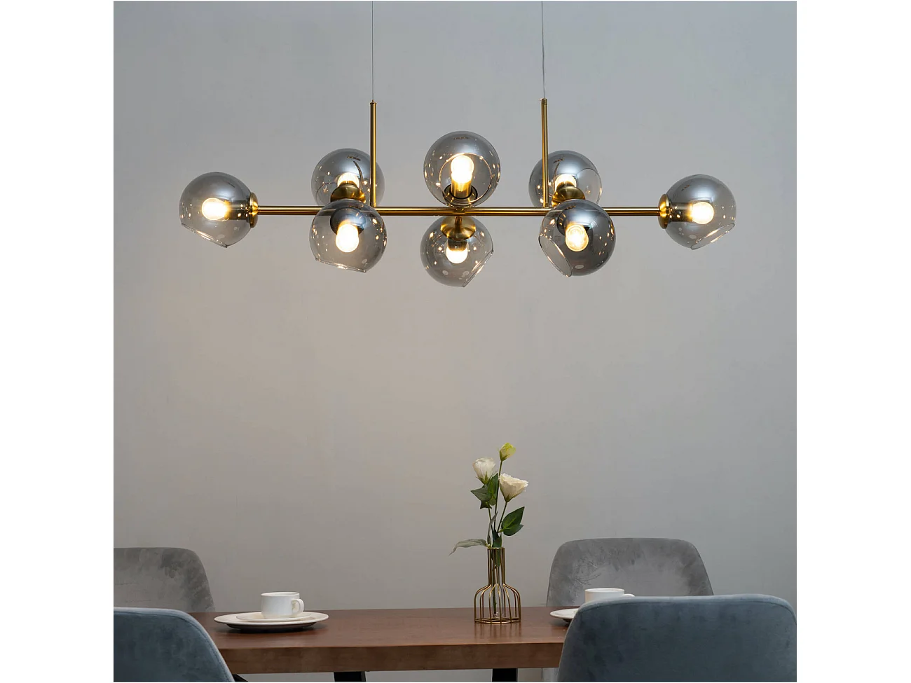 Grande suspension horizontale 8 sphères en verre fumé - Carlotta