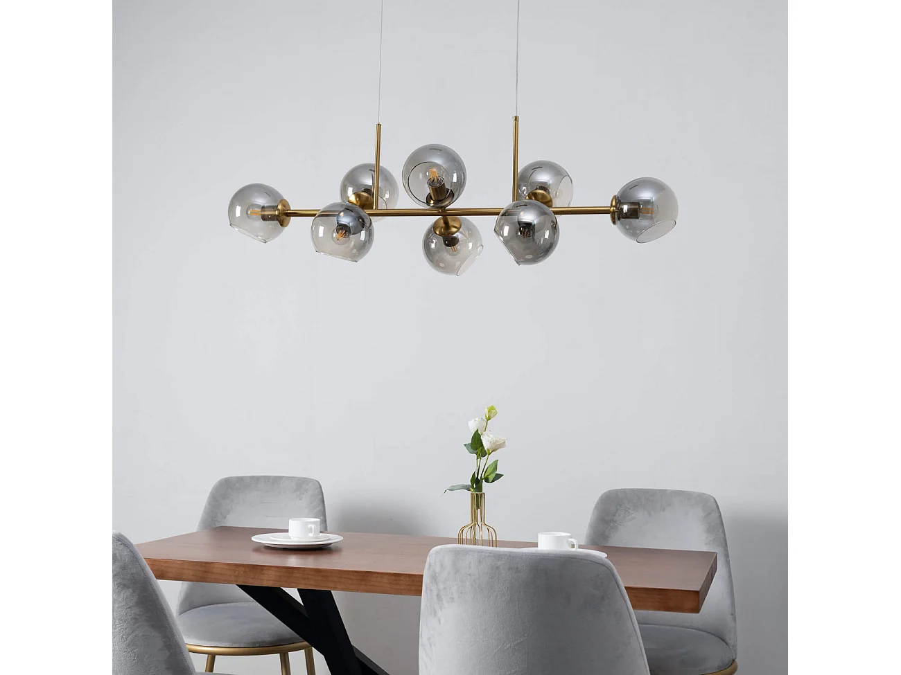 Grande suspension horizontale 8 sphères en verre fumé - Carlotta