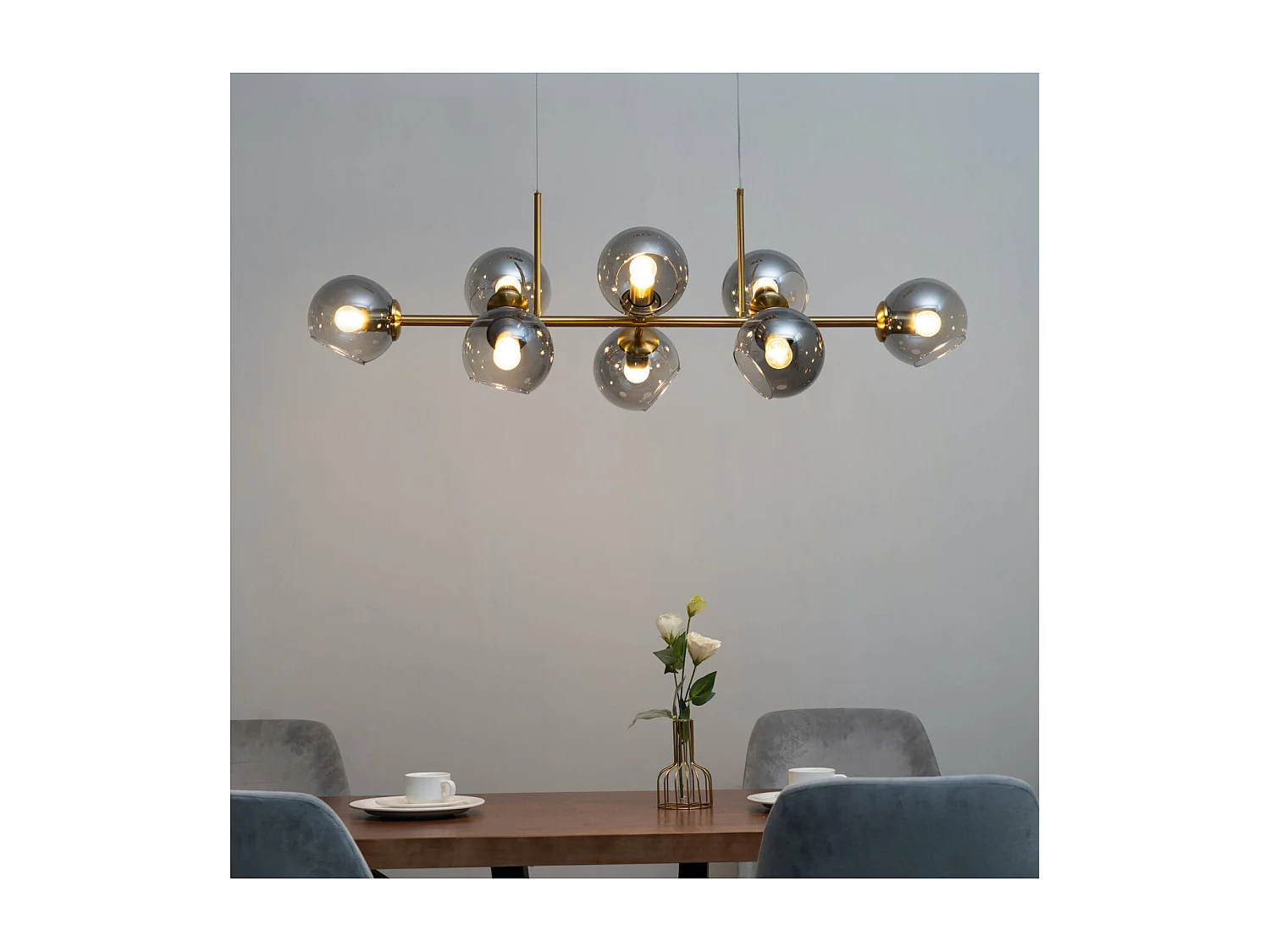 Grande suspension horizontale 8 sphères en verre fumé - Carlotta
