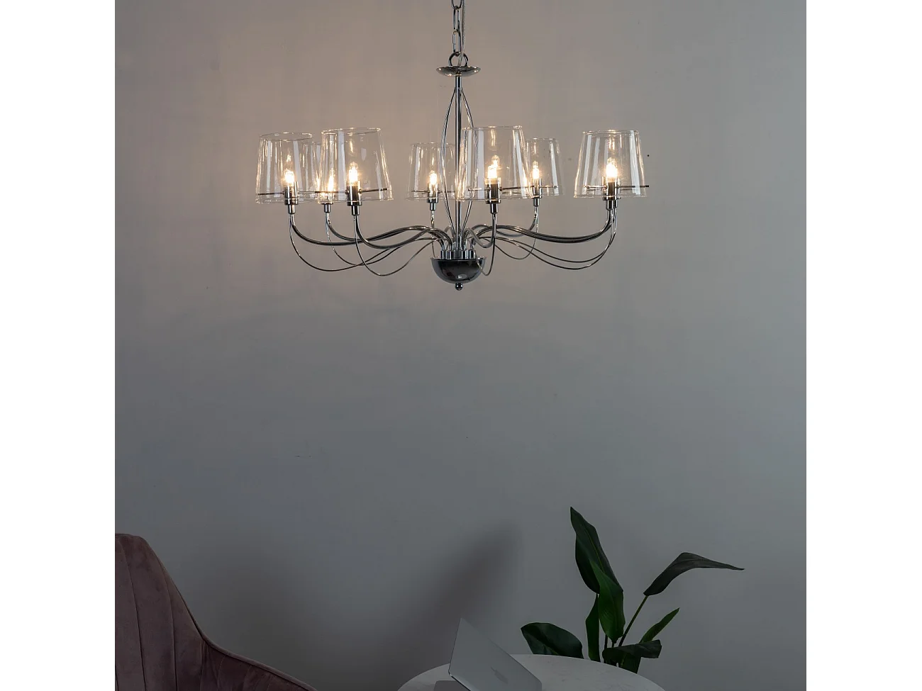 Lustre baroque design 8 bras verre transparent - Matane