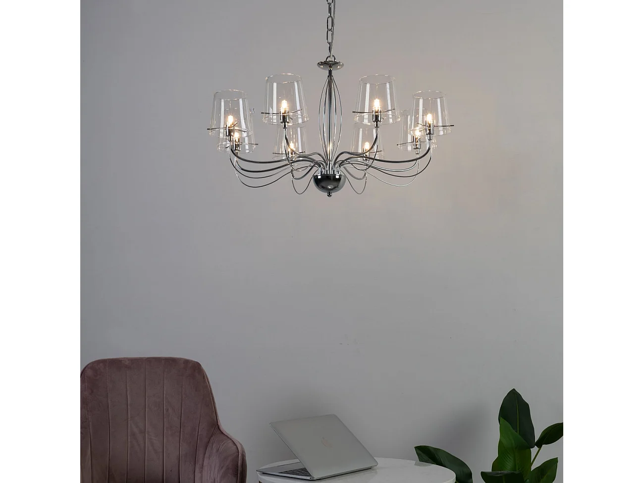 Lustre baroque design 8 bras verre transparent - Matane