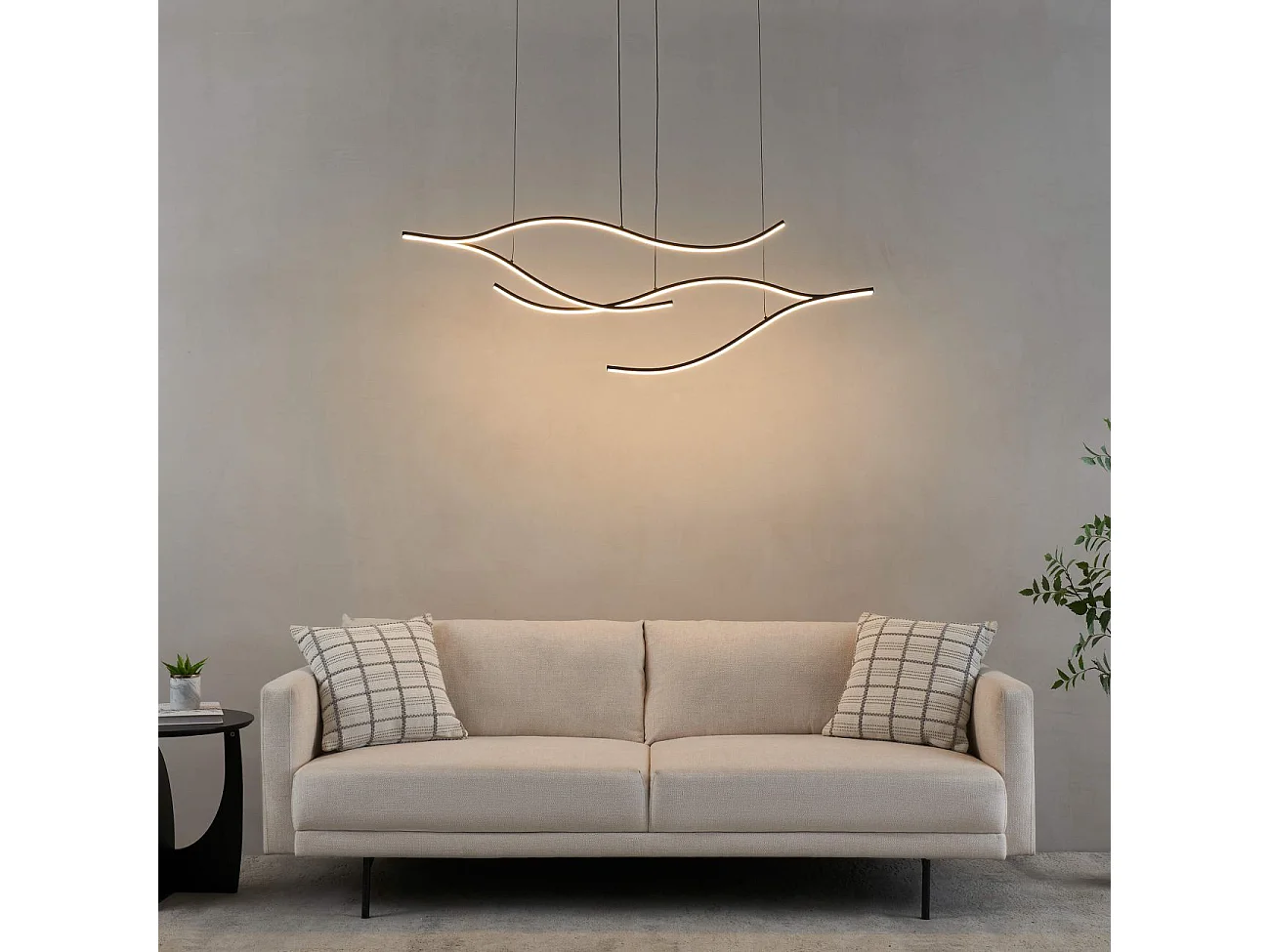 Longue suspension LED dimmable vagues noires lumineuses 112 cm - Portofino