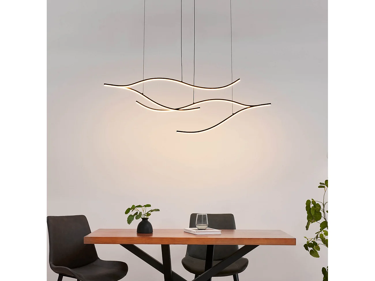 Longue suspension LED dimmable vagues noires lumineuses 112 cm - Portofino