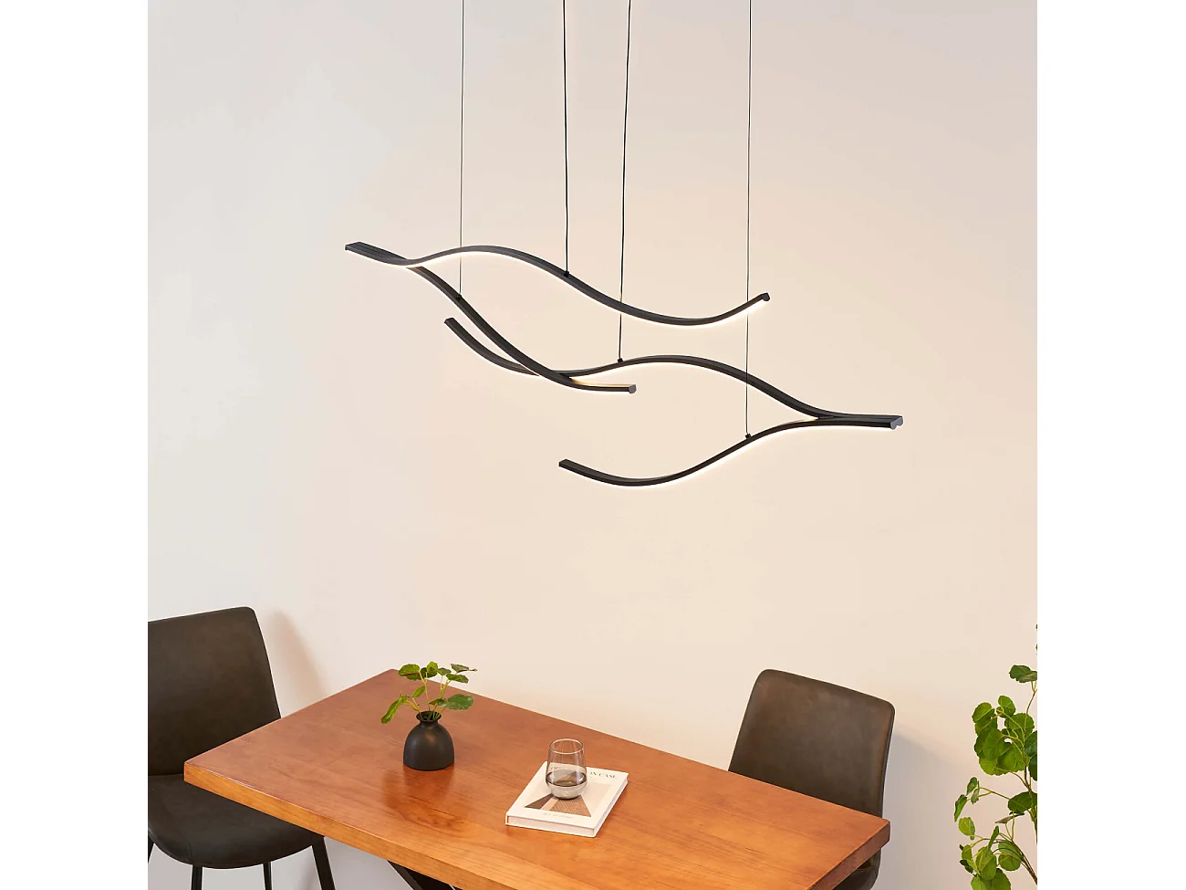 Longue suspension LED dimmable vagues noires lumineuses 112 cm - Portofino