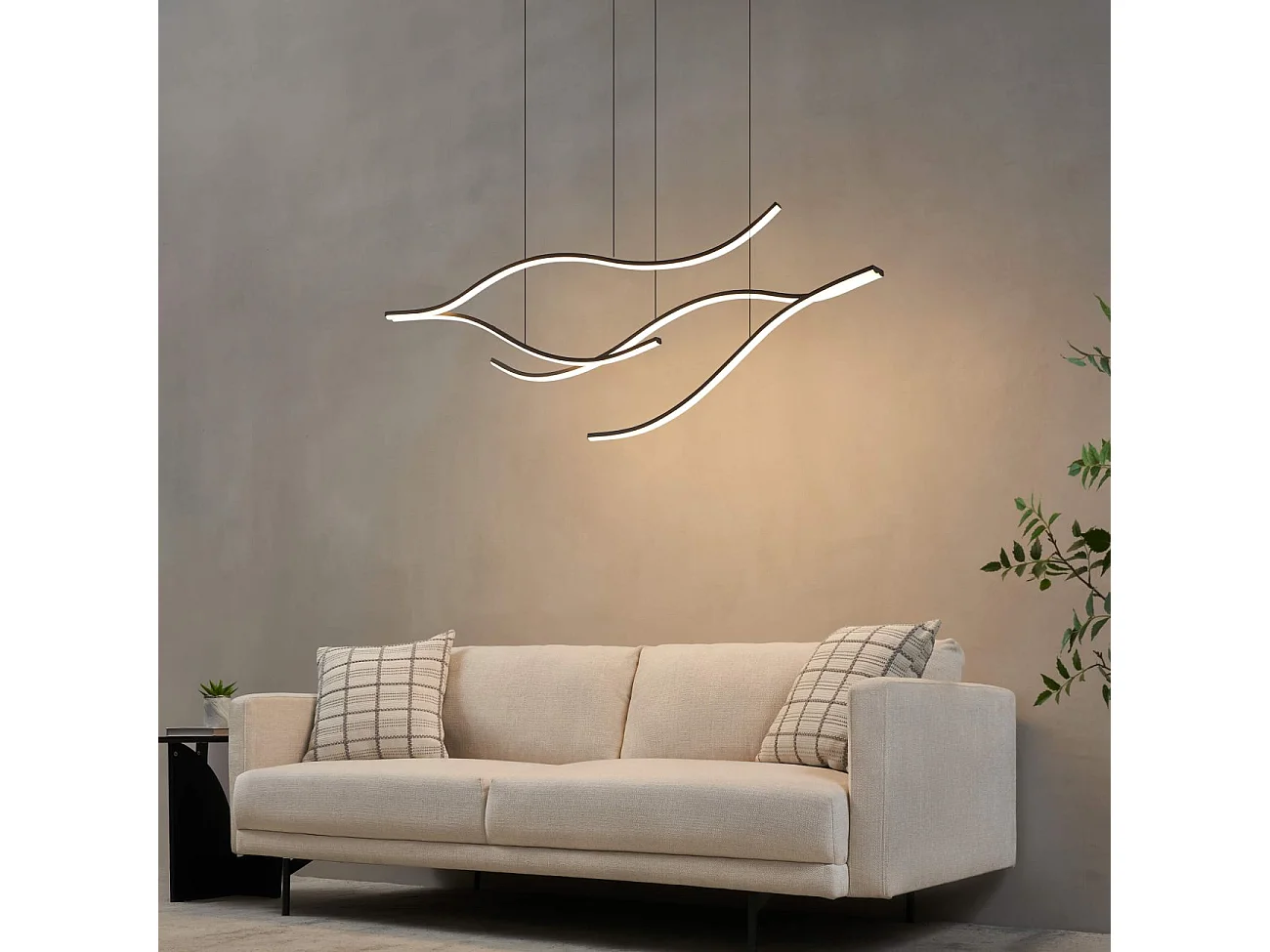 Longue suspension LED dimmable vagues noires lumineuses 112 cm - Portofino