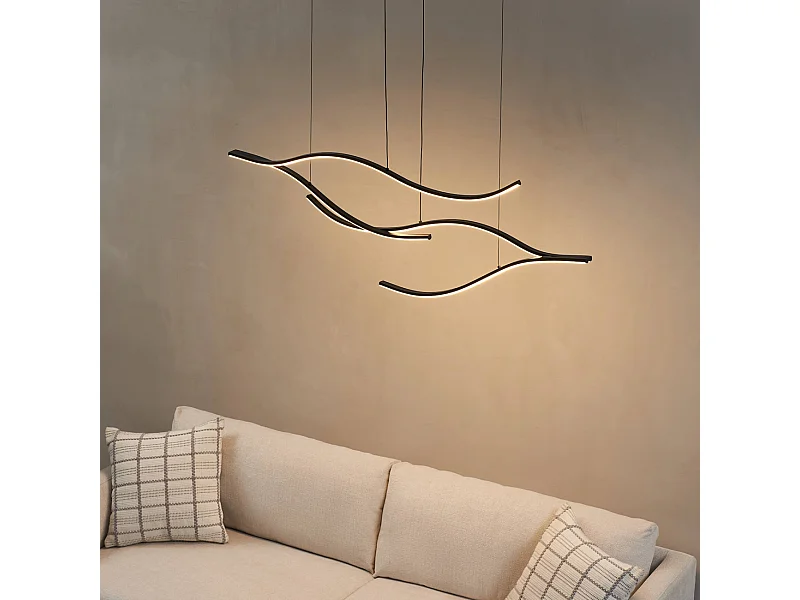 Longue suspension LED dimmable vagues noires lumineuses 112 cm - Portofino