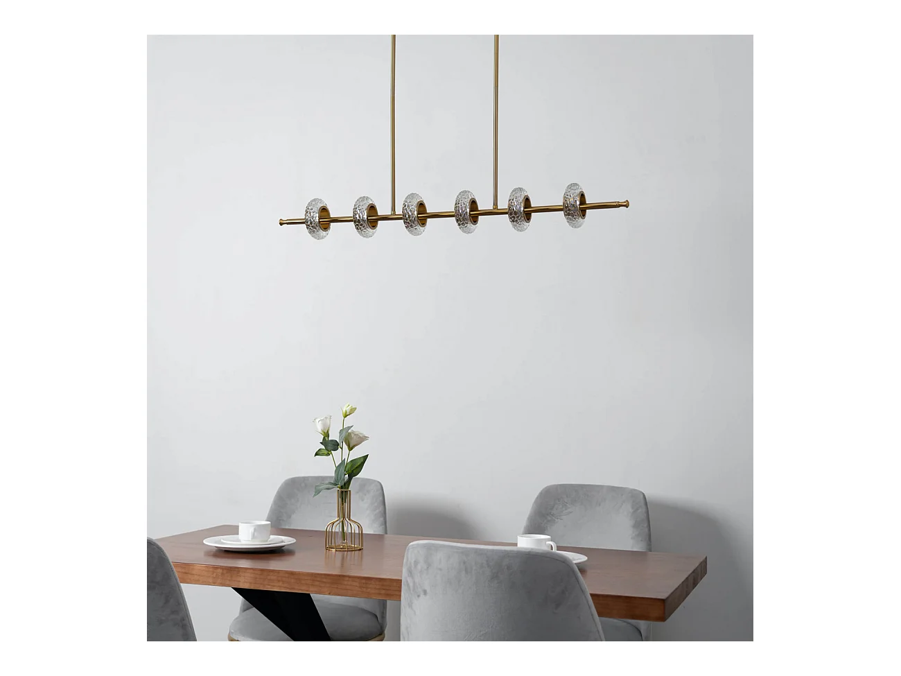 Majestueuse suspension horizontale LED en verre et métal - Cassandra