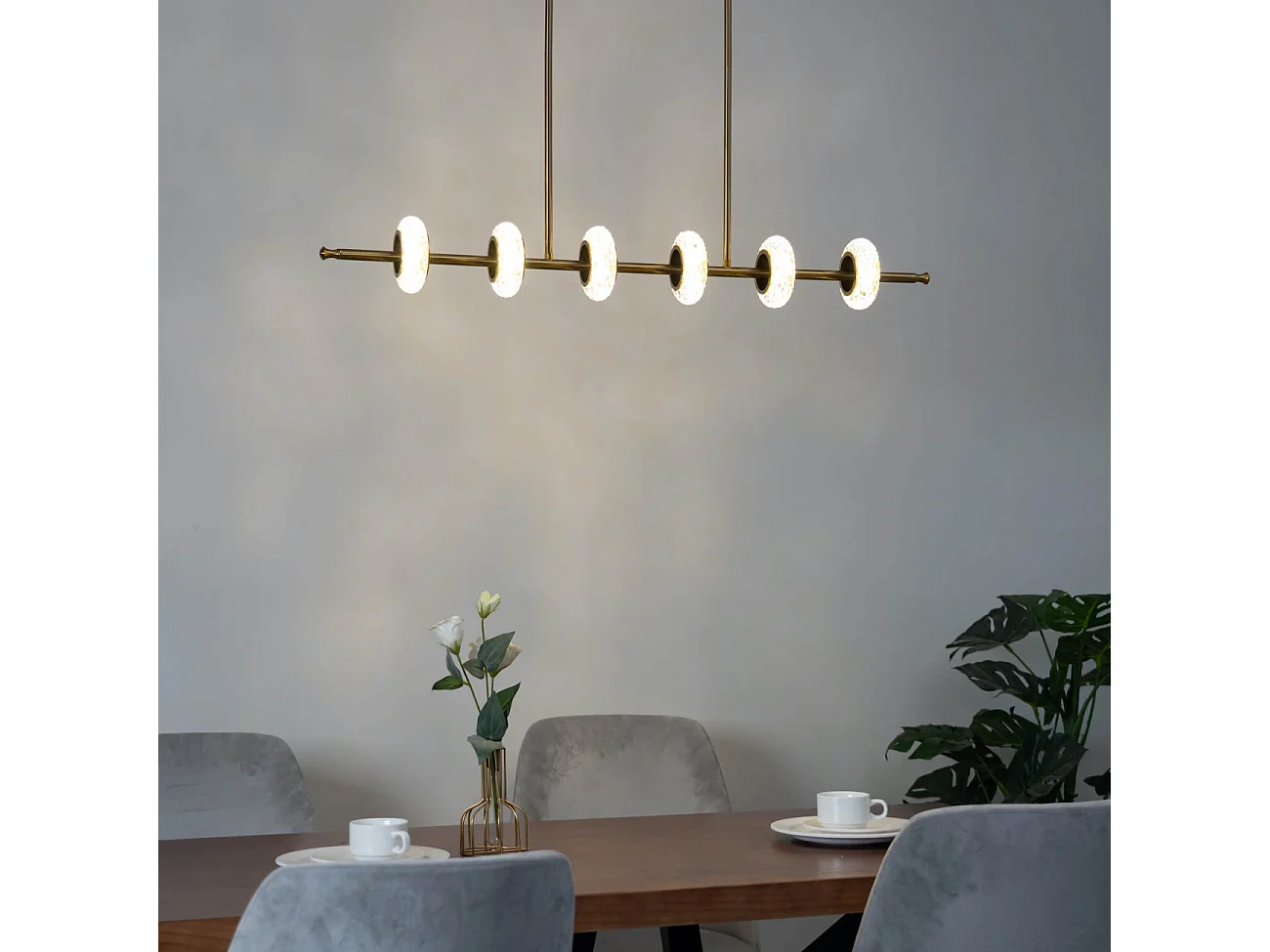 Majestueuse suspension horizontale LED en verre et métal - Cassandra