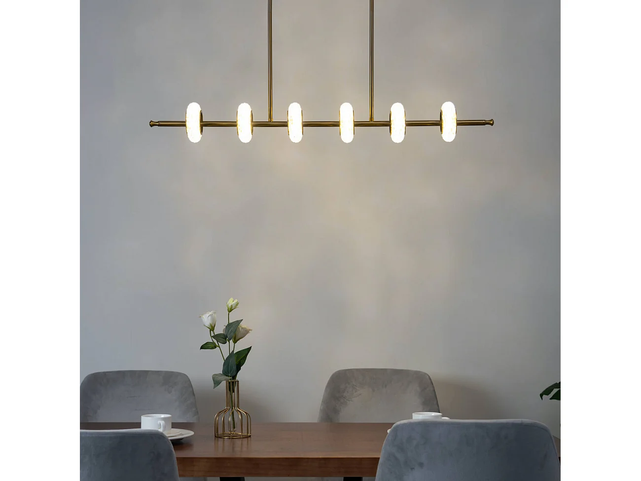 Majestueuse suspension horizontale LED en verre et métal - Cassandra