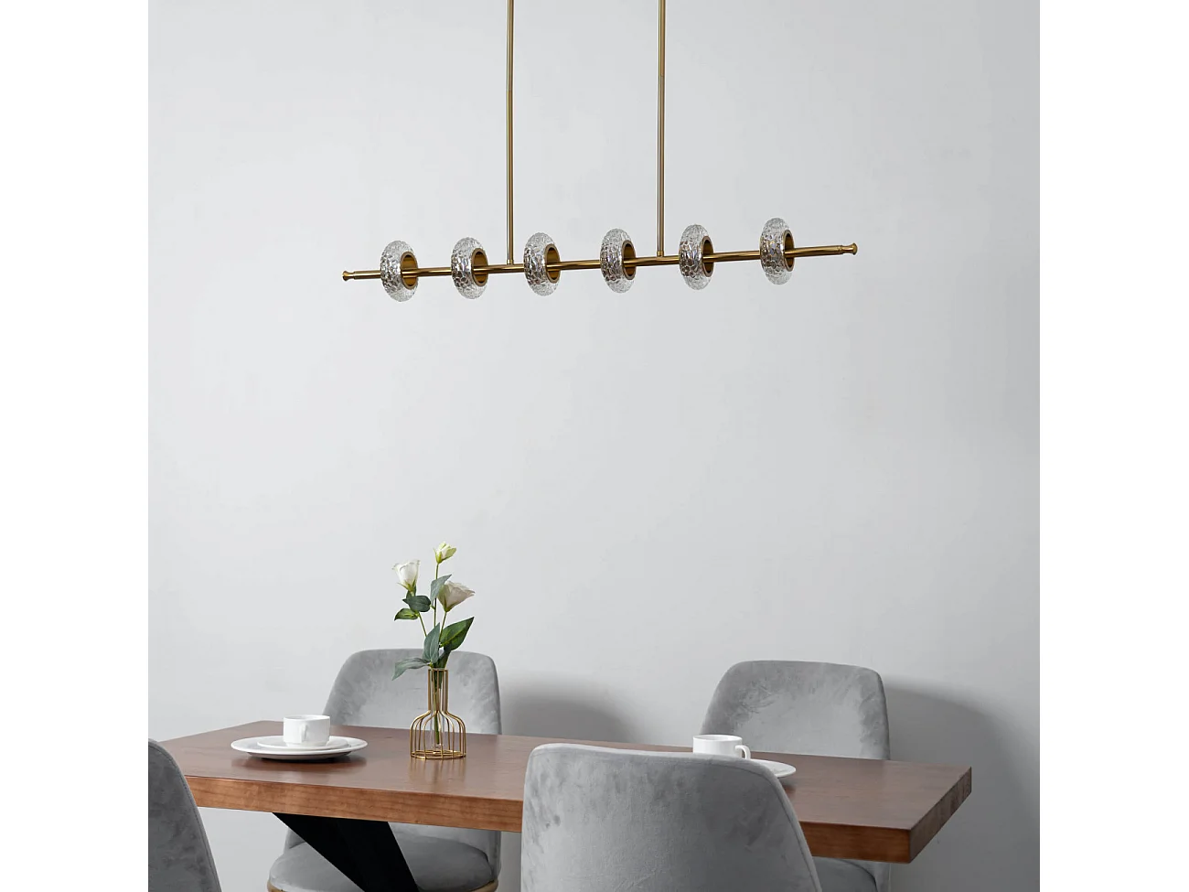 Majestueuse suspension horizontale LED en verre et métal - Cassandra