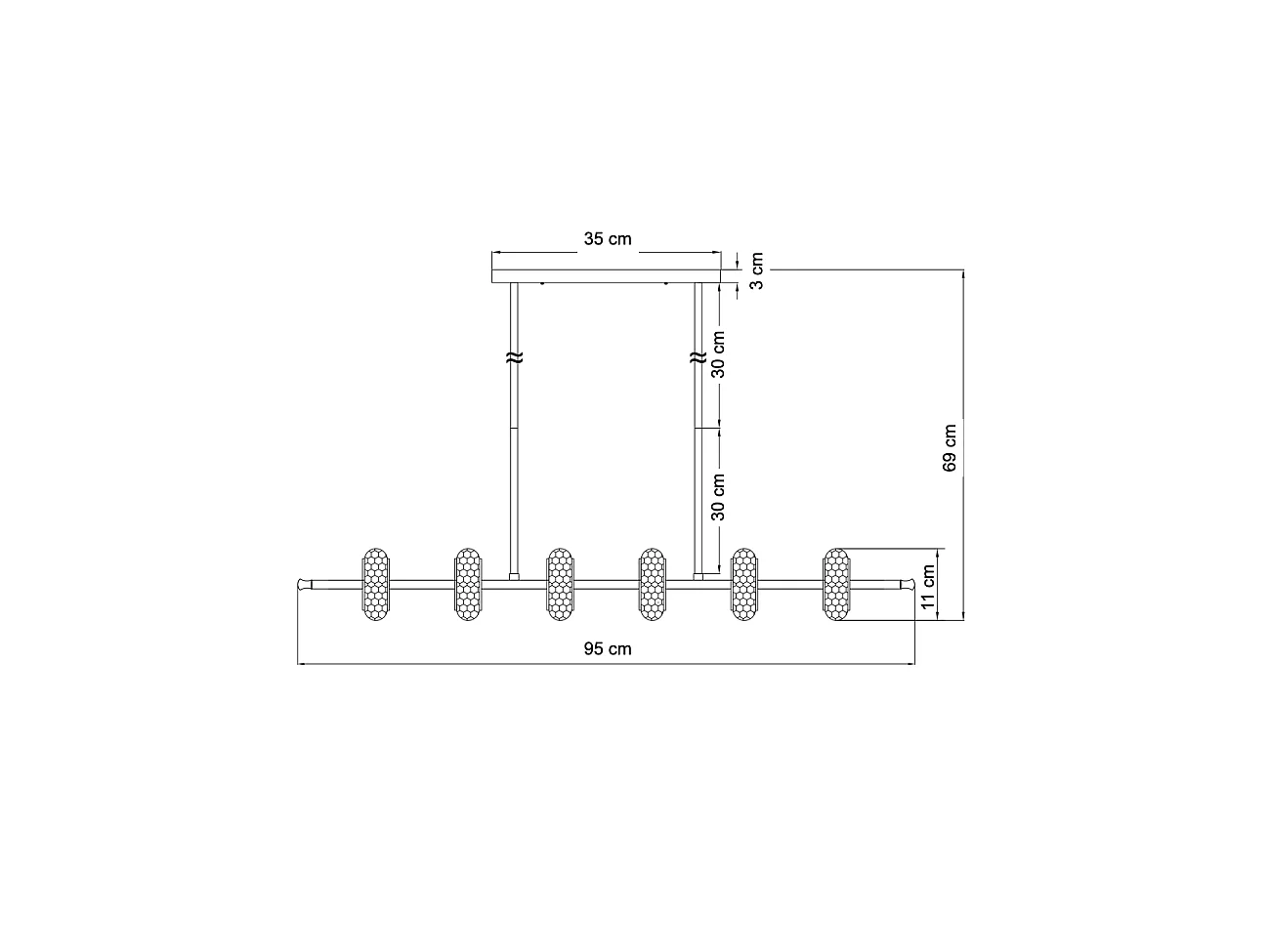 Majestueuse suspension horizontale LED en verre et métal - Cassandra