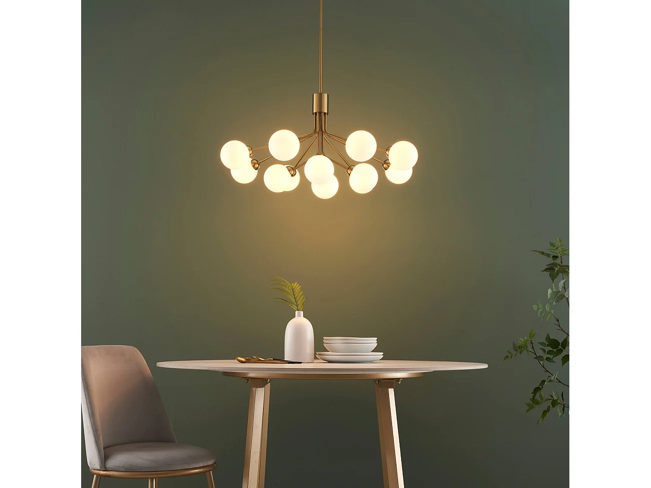Grand lustre élégant laiton à 12 boules - Audrey