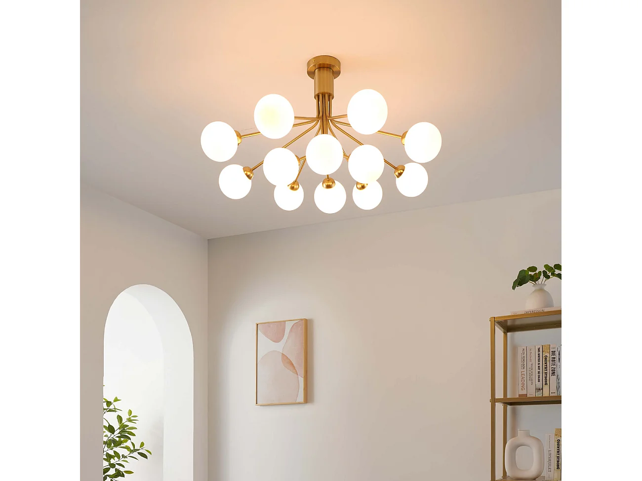 Grand lustre élégant laiton à 12 boules - Audrey