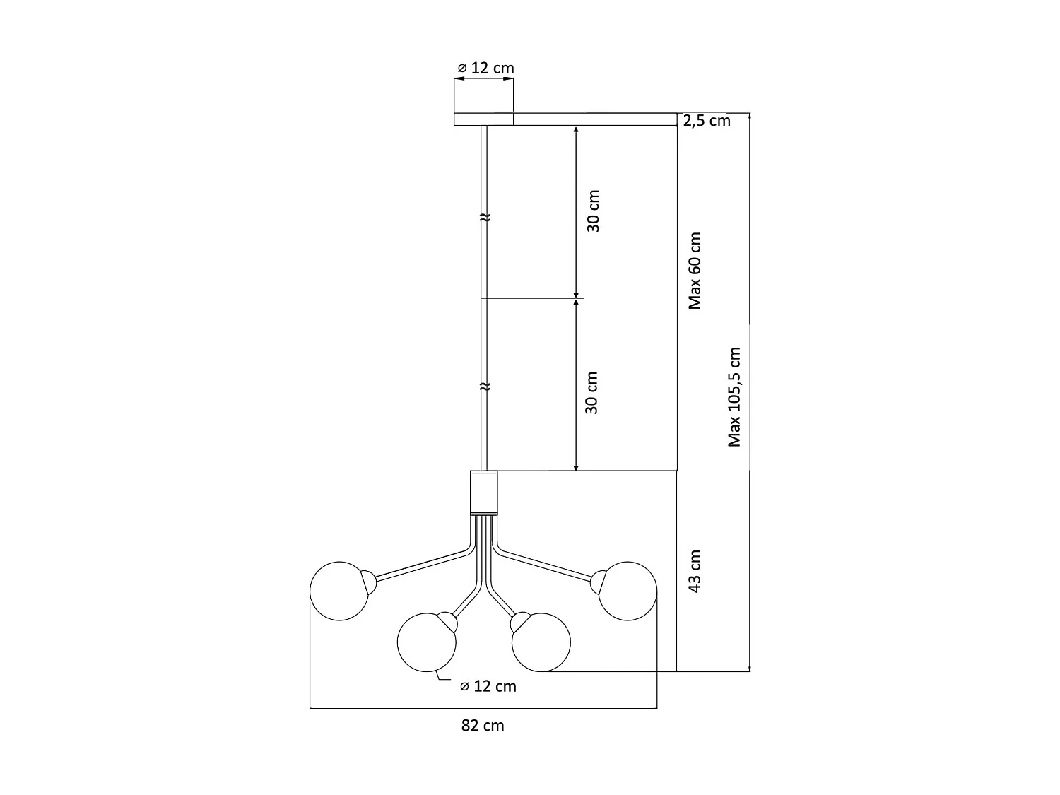 Grand lustre élégant laiton à 12 boules - Audrey