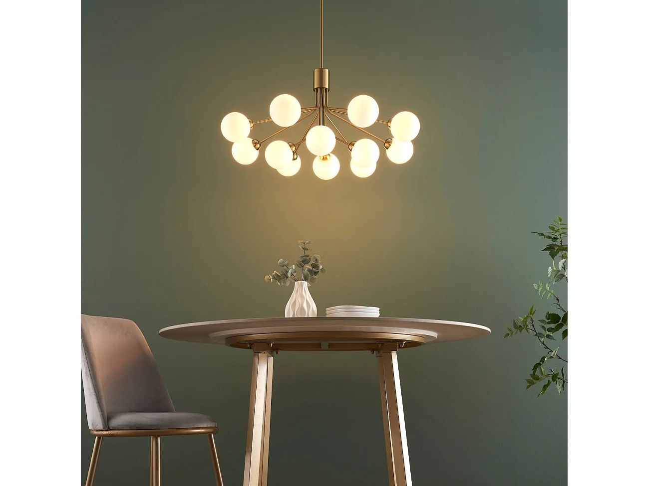 Grand lustre élégant laiton à 12 boules - Audrey