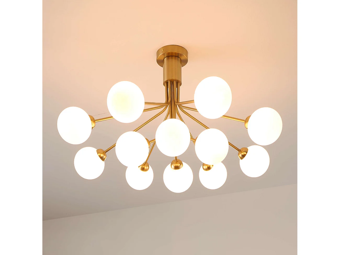 Grand lustre élégant laiton à 12 boules - Audrey