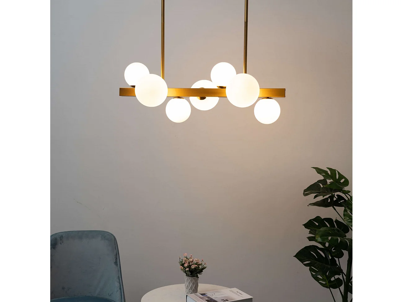 Suspension barre à sphères en verre blanc - Oromia