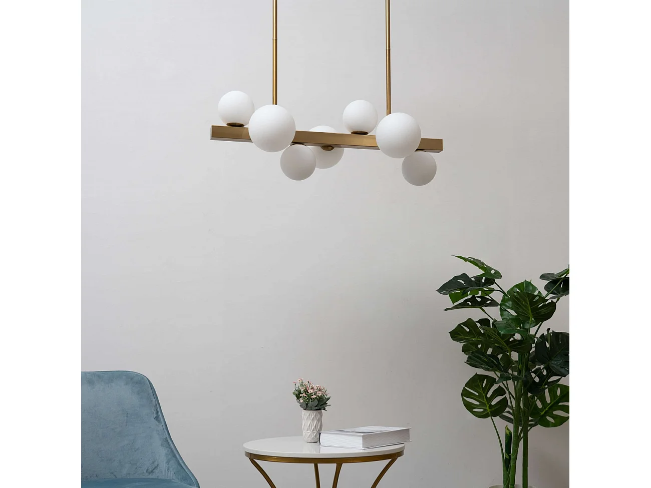 Suspension barre à sphères en verre blanc - Oromia