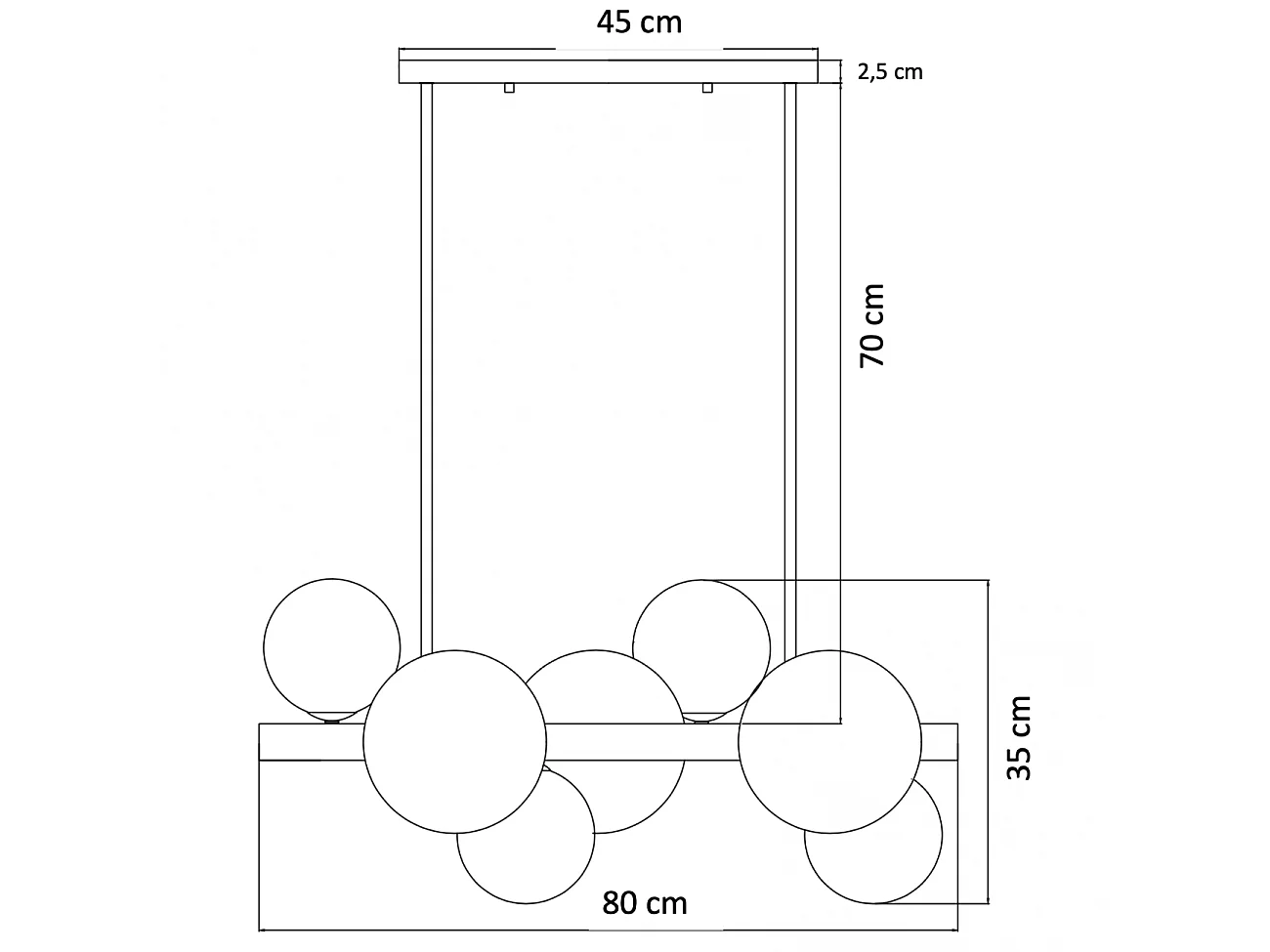 Suspension barre à sphères en verre blanc - Oromia