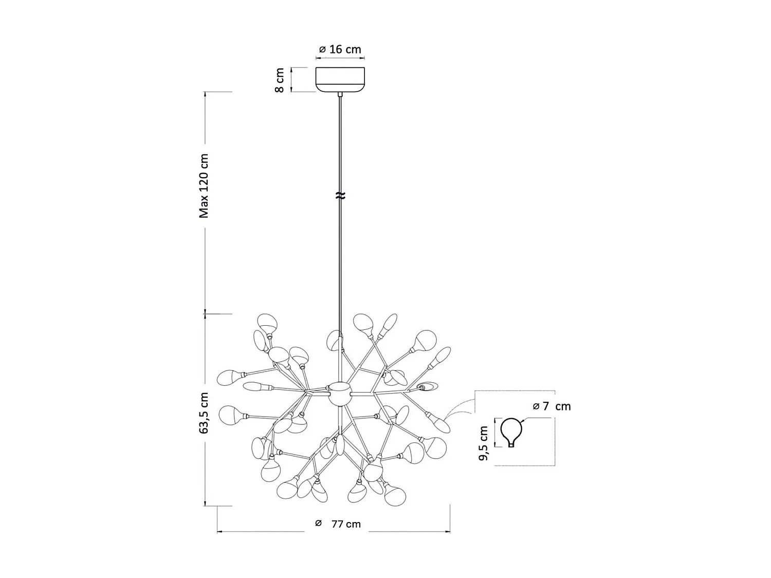 Suspension style branchage doré à 36 lumières - Arsinoe