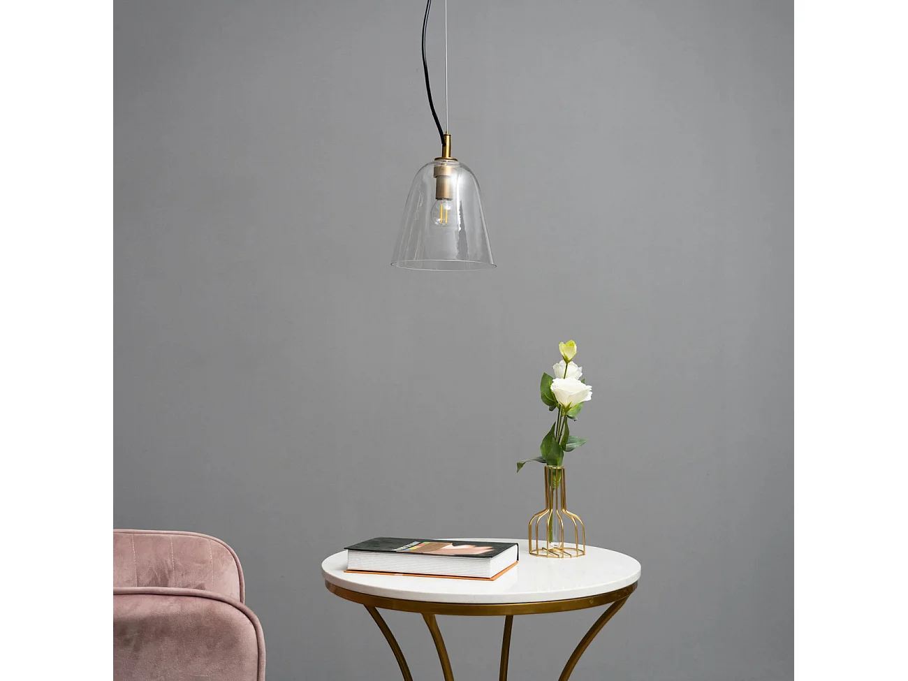 Suspension design cône en verre et métal doré - Cindy