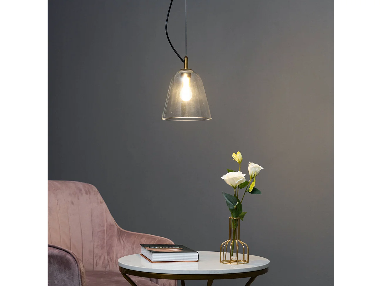 Suspension design cône en verre et métal doré - Cindy