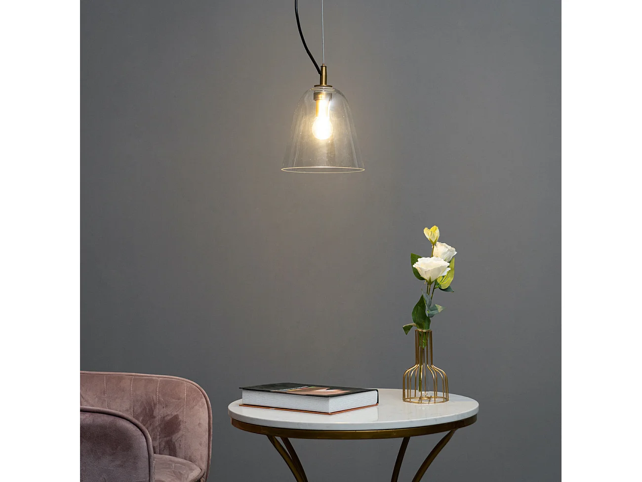 Suspension design cône en verre et métal doré - Cindy