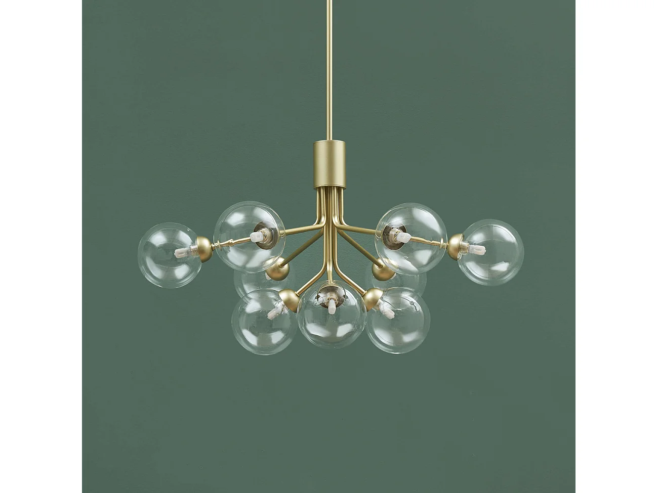 Grand lustre élégant doré 9 boules transparentes - Audrey