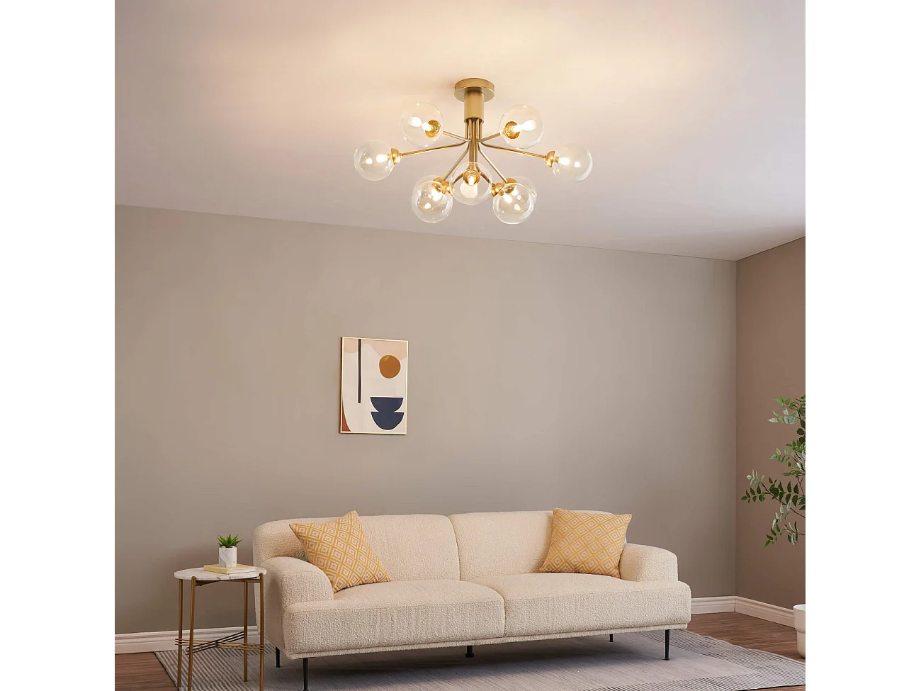 Grand lustre élégant doré 9 boules transparentes - Audrey