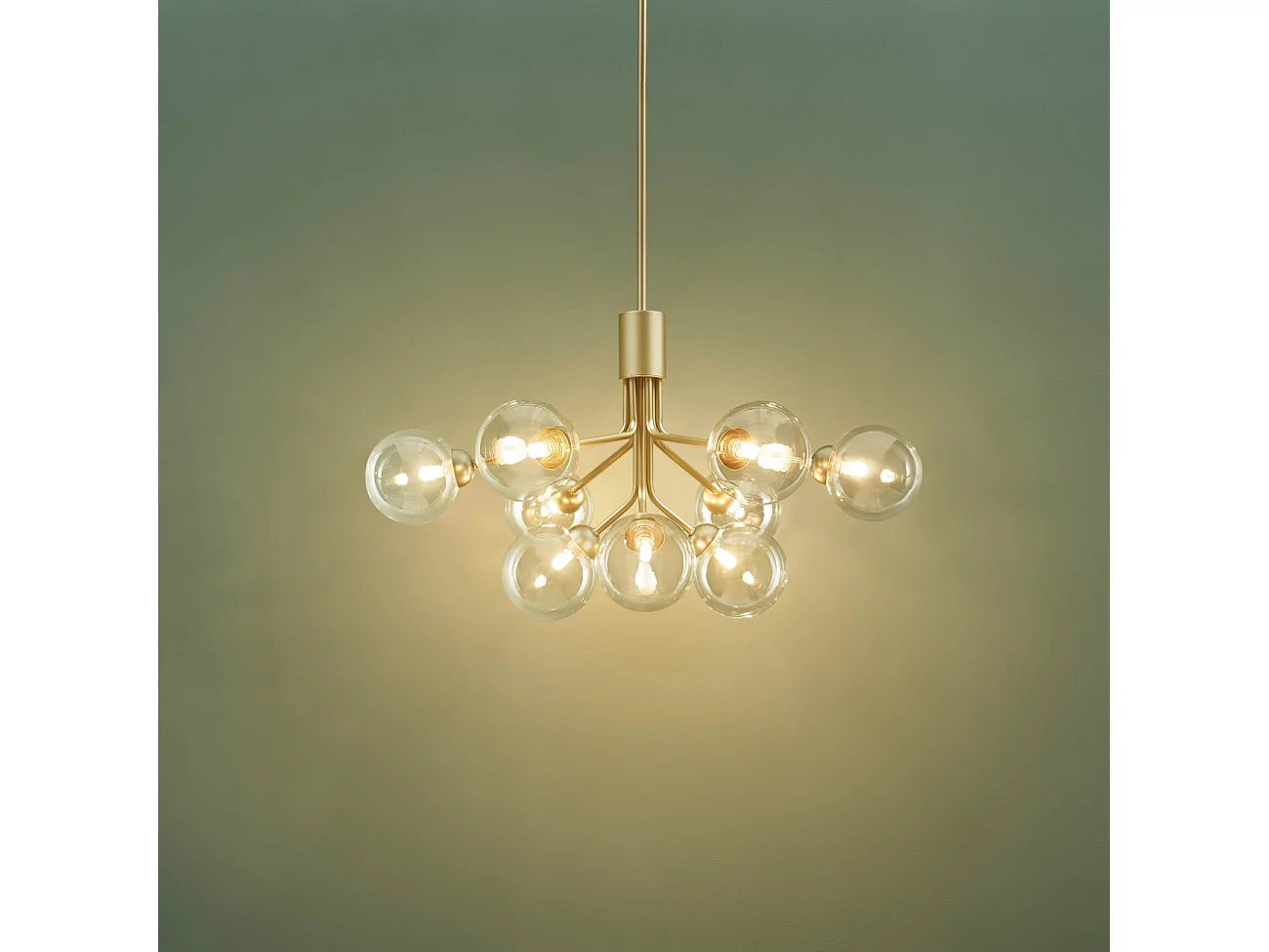 Grand lustre élégant doré 9 boules transparentes - Audrey