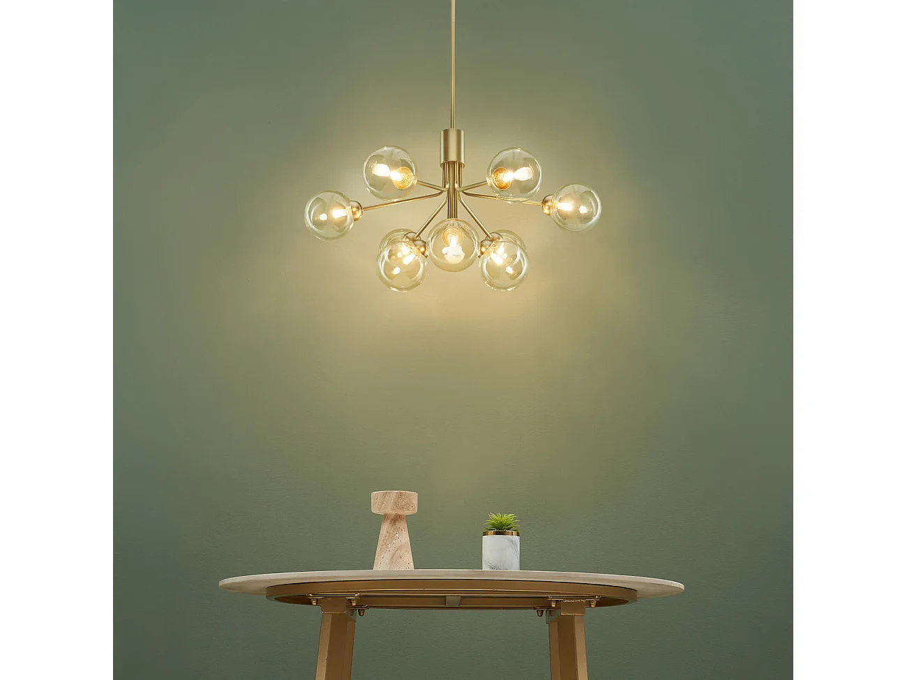 Grand lustre élégant doré 9 boules transparentes - Audrey