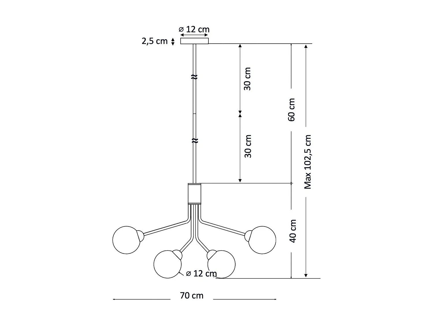 Grand lustre élégant doré 9 boules transparentes - Audrey