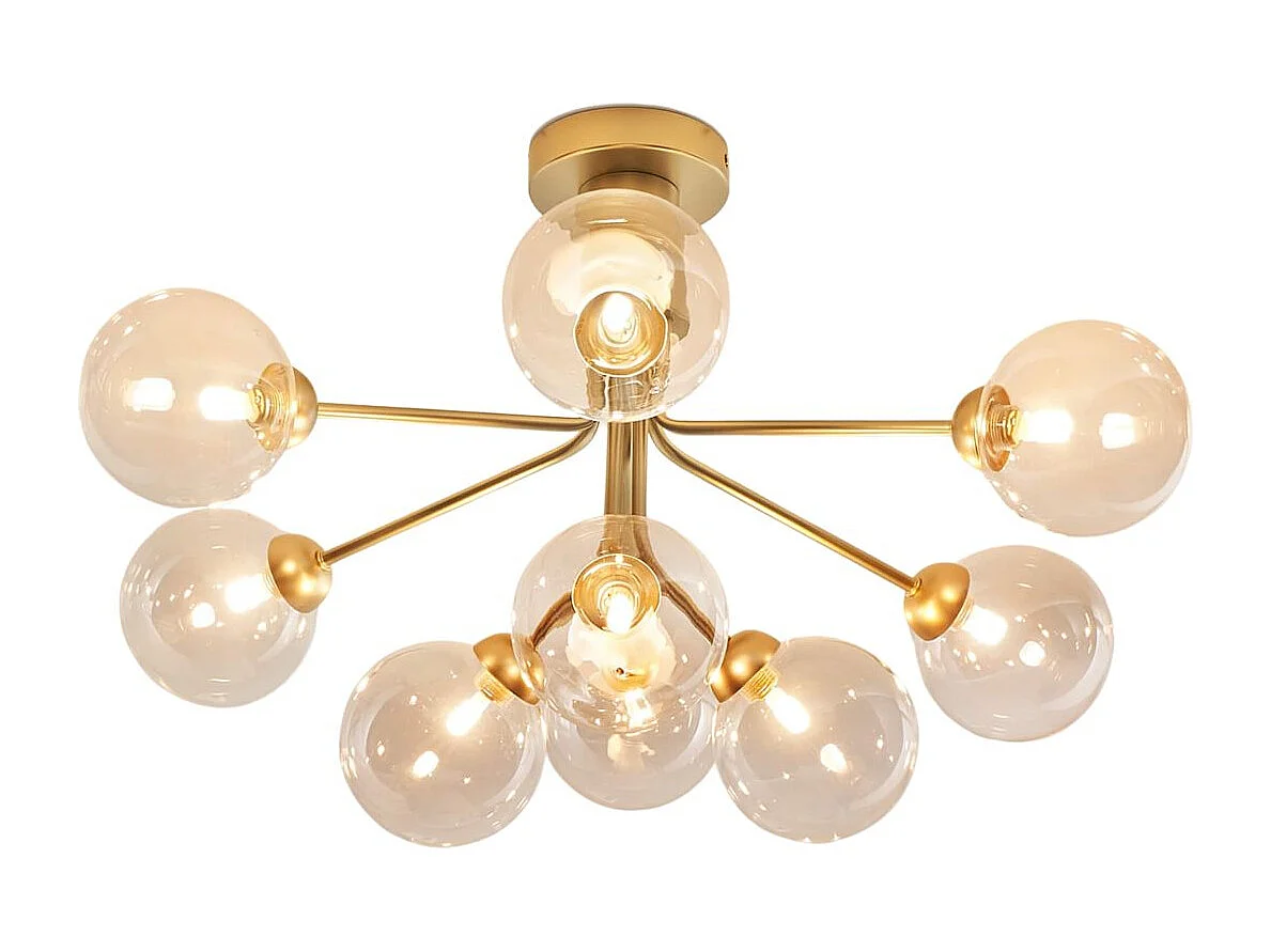 Grand lustre élégant doré 9 boules transparentes - Audrey