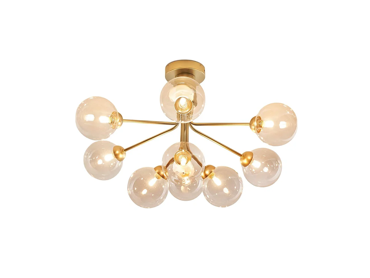 Grand lustre élégant doré 9 boules transparentes - Audrey