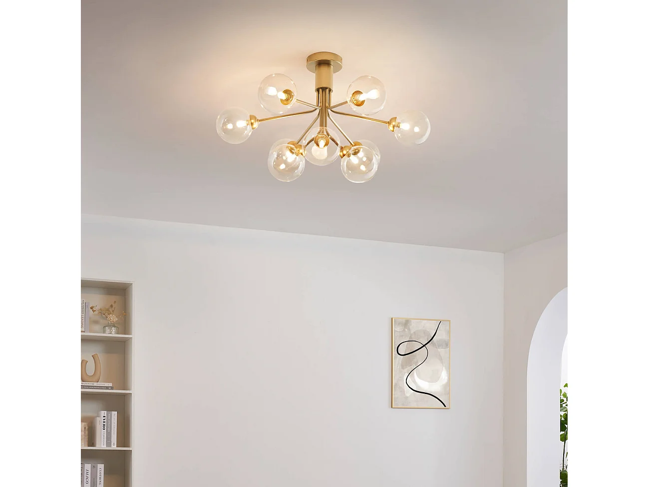 Grand lustre élégant doré 9 boules transparentes - Audrey