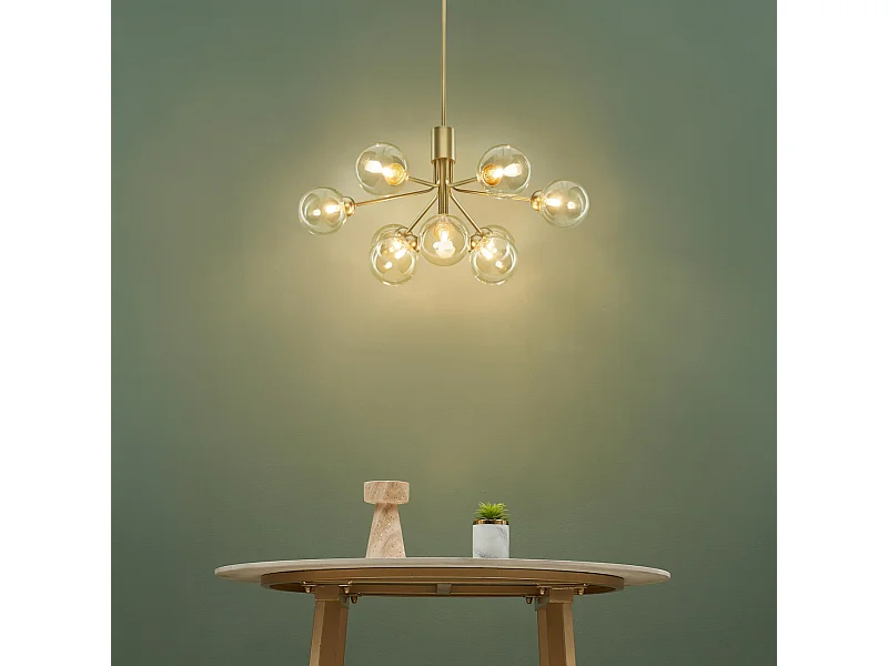 Grand lustre élégant doré 9 boules transparentes - Audrey