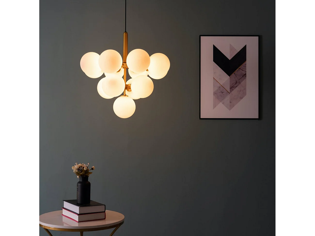 Suspension dorée à sphères blanches - Coretta