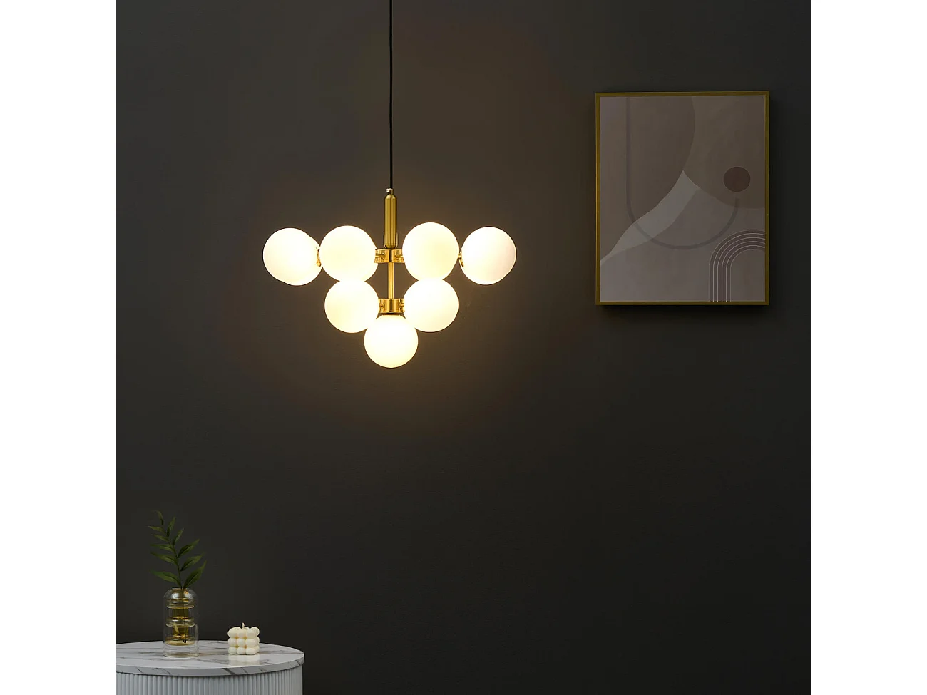 Suspension dorée à sphères blanches - Coretta