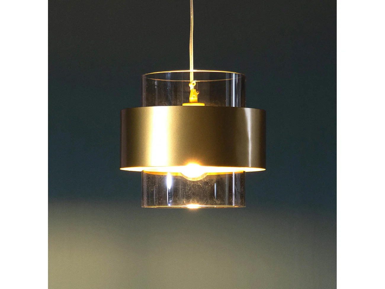 Suspension élégante verre transparent et cylindre doré - Salvado