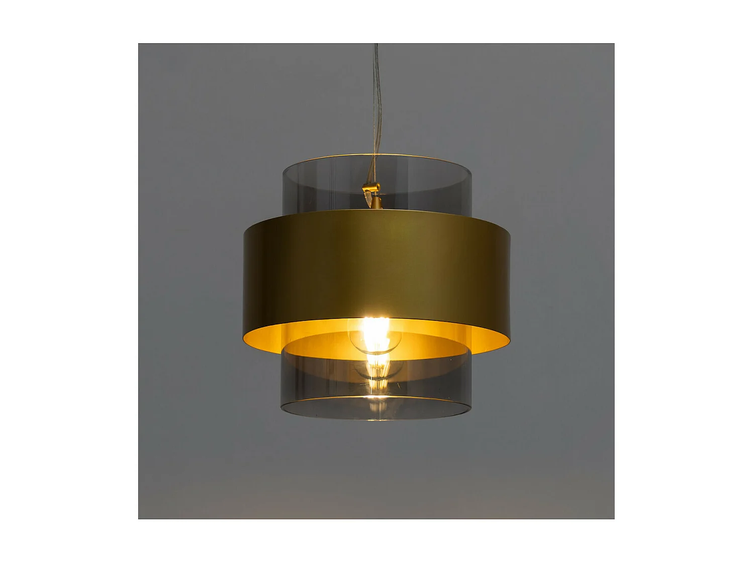 Suspension élégante verre transparent et cylindre doré - Salvado
