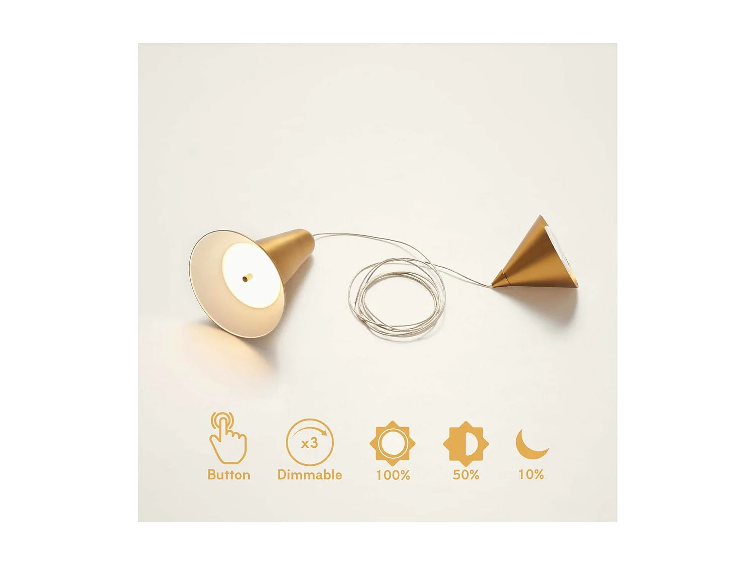 Suspension conique dorée tactile et dimmable - Nerla