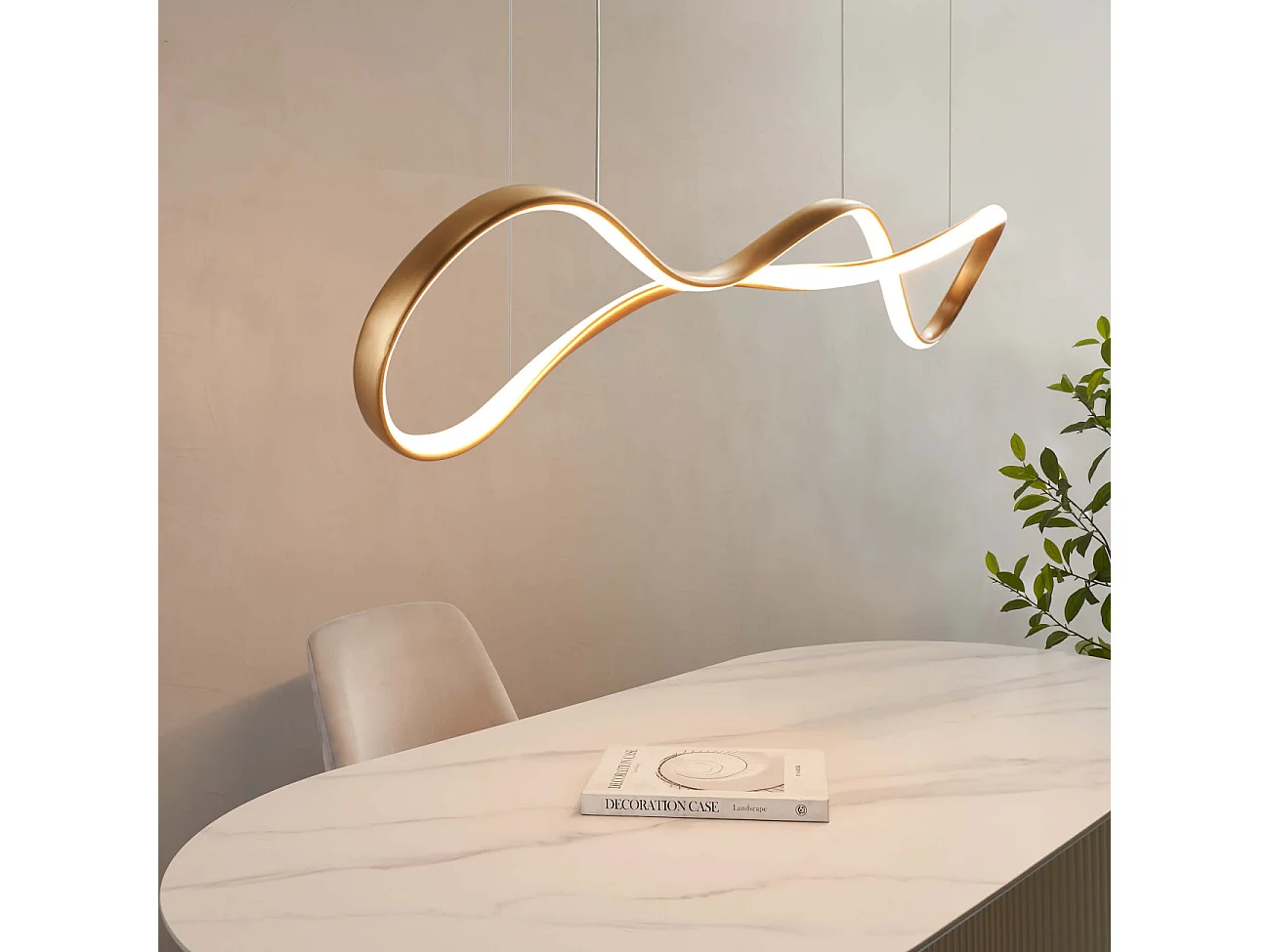 Suspension dorée longue vague LED 80 cm - Marceline