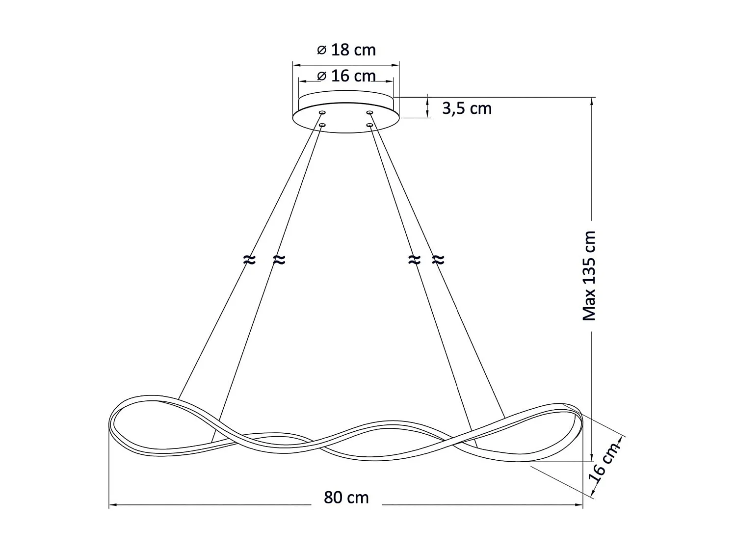 Suspension dorée longue vague LED 80 cm - Marceline